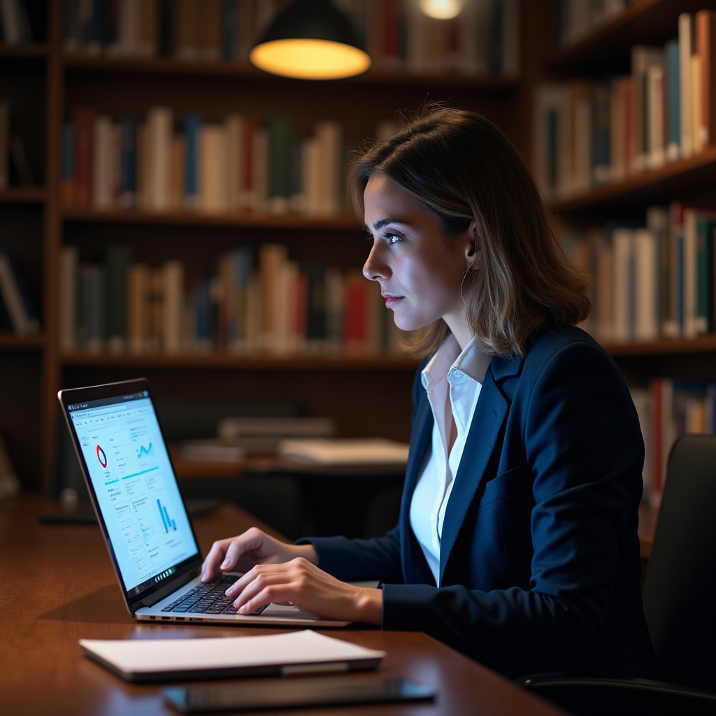 Antreprenor care analizează date din rețelele sociale pe laptop